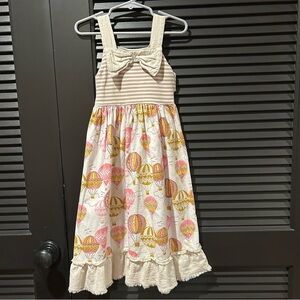 Sado Whimsical Girl’s Dress with Bow and Hot Air Balloons Retro Print, Size 3